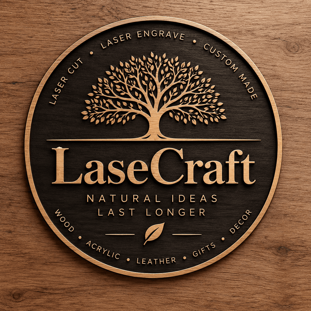 LaseCraft circular wooden logo