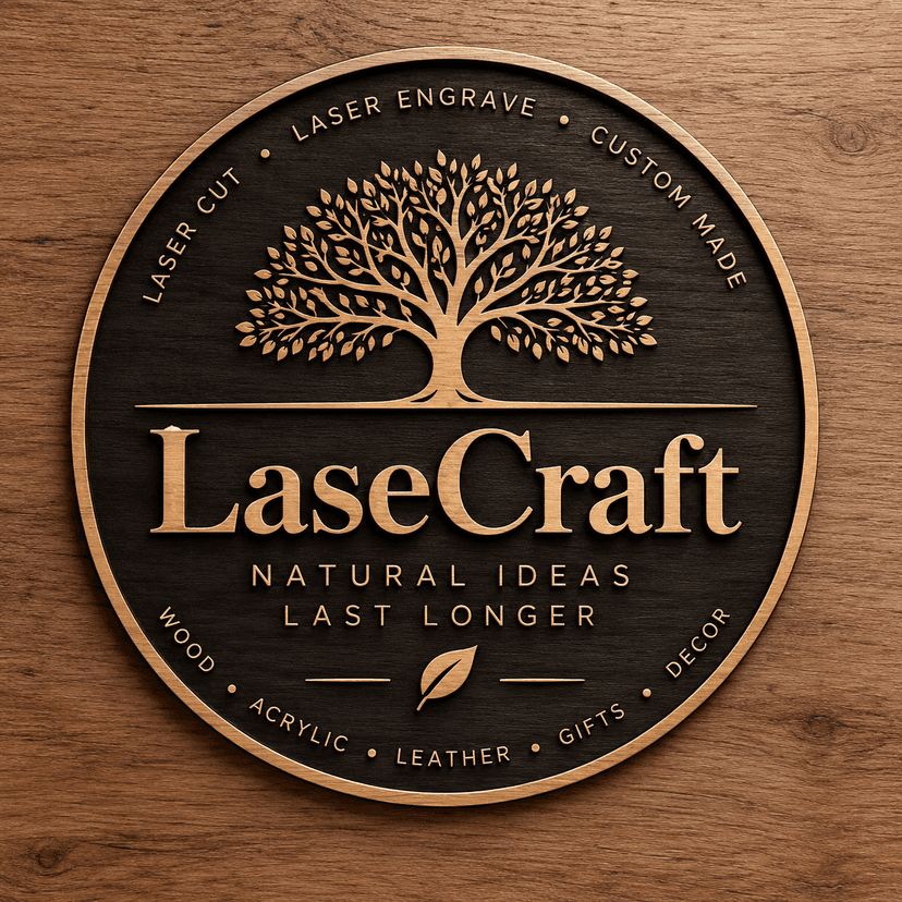 LaseCraft wooden logo plaque